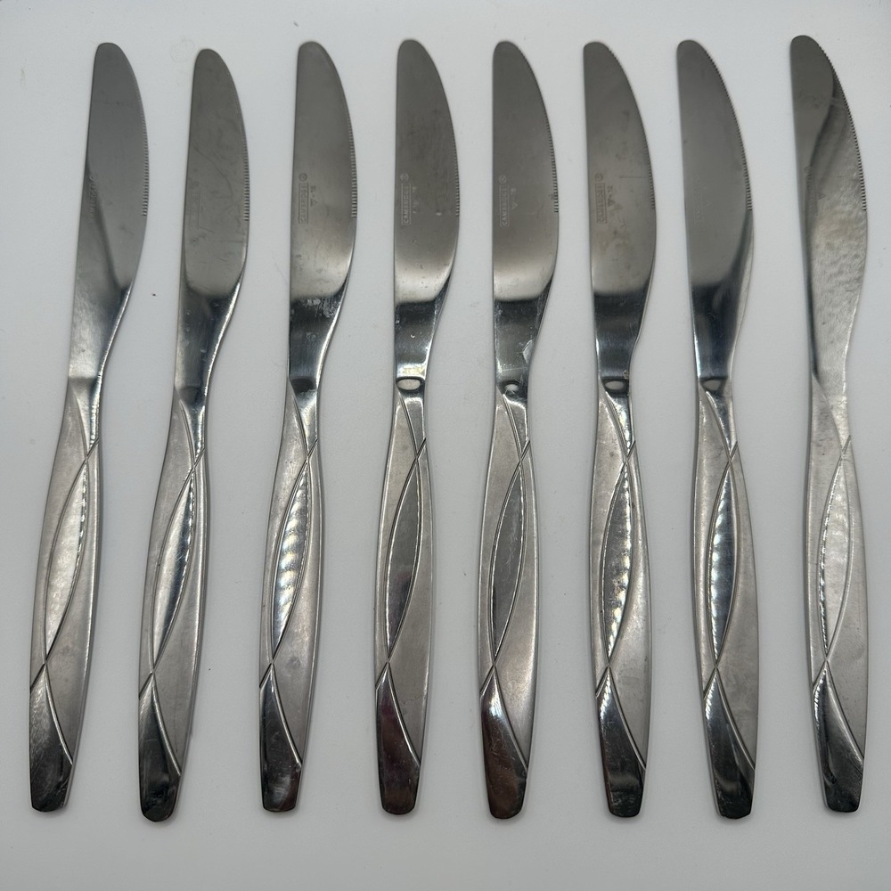 Cambridge Swoon Sand Stainless 8 Dinner Knives Glossy Satin Swirl Replacements